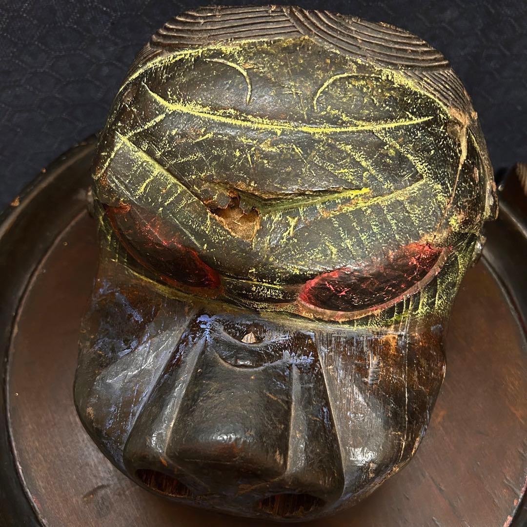 珍品　魚沼市旧家蔵出し品　極彩色　獅子頭　江戸期　時代保証