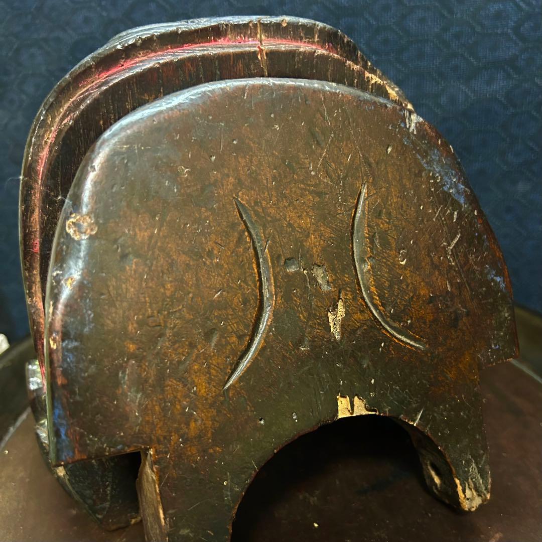 珍品　魚沼市旧家蔵出し品　極彩色　獅子頭　江戸期　時代保証