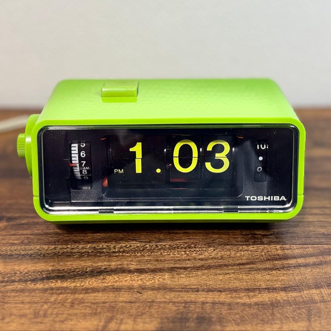 【整備済み・動作正常】東芝パタパタ時計 おはようTCM-953 緑