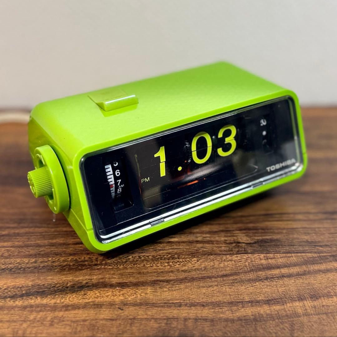 【整備済み・動作正常】東芝パタパタ時計 おはようTCM-953 緑