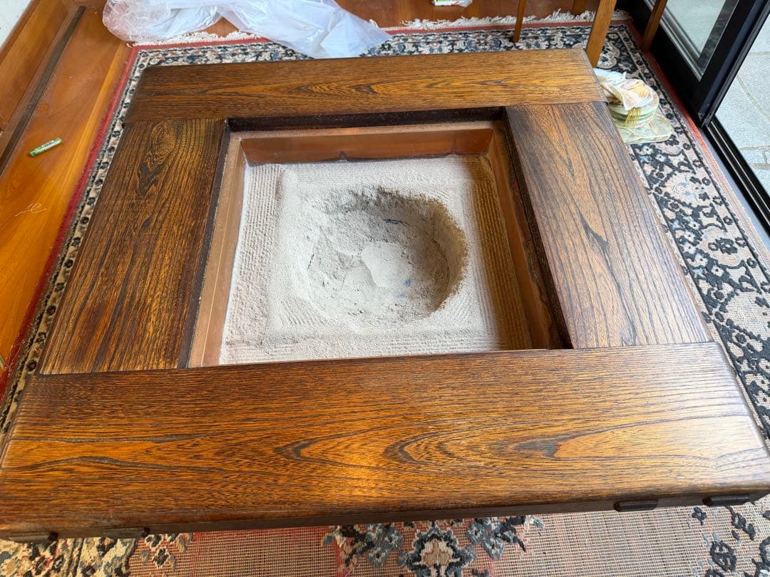 天然木 無垢材 囲炉裏 座卓 火鉢 ローテーブル ちゃぶ台 座敷机 和家具 灰有