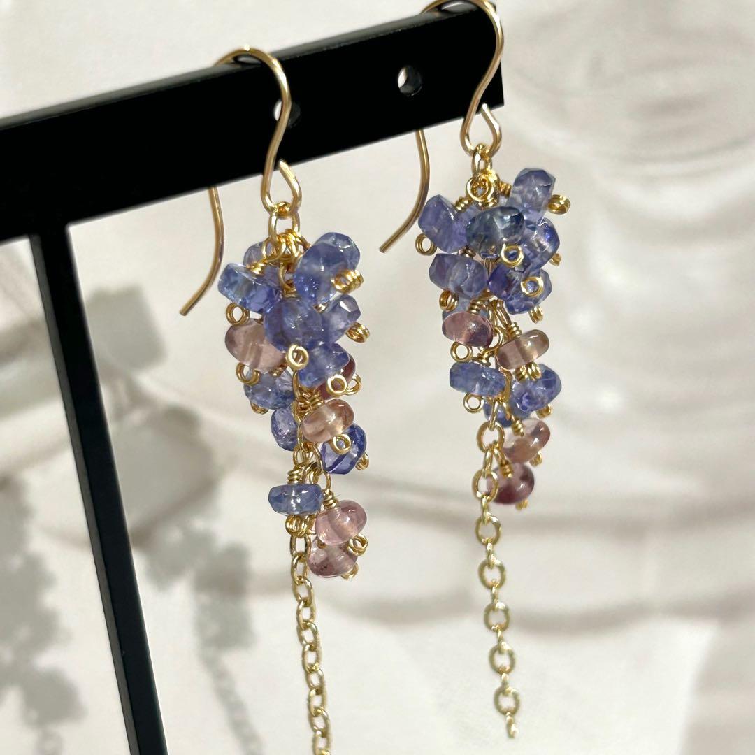 専用✳︎タンザナイトとマラヤガーネット　14kgf　天然石ピアス/イヤリング