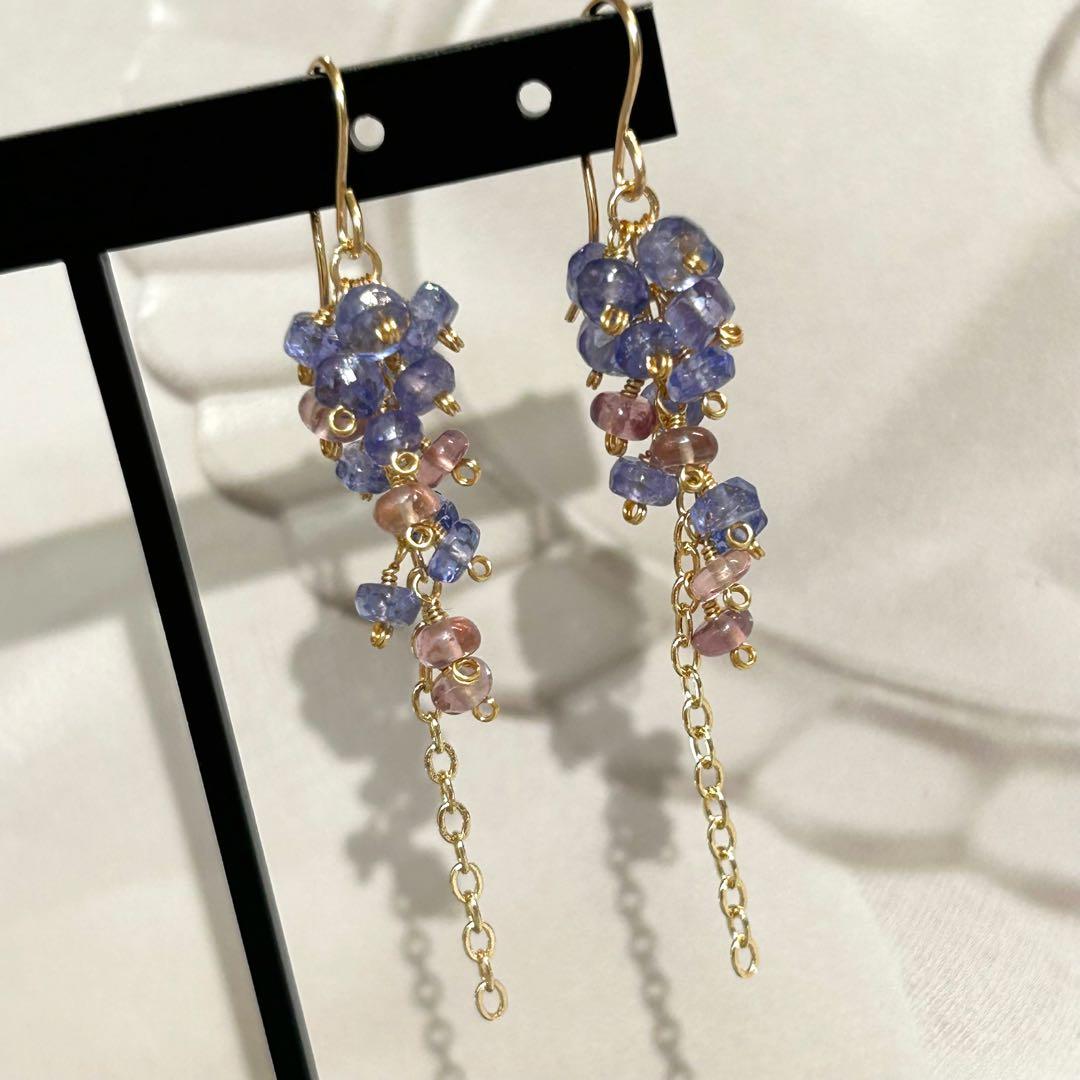 専用✳︎タンザナイトとマラヤガーネット　14kgf　天然石ピアス/イヤリング