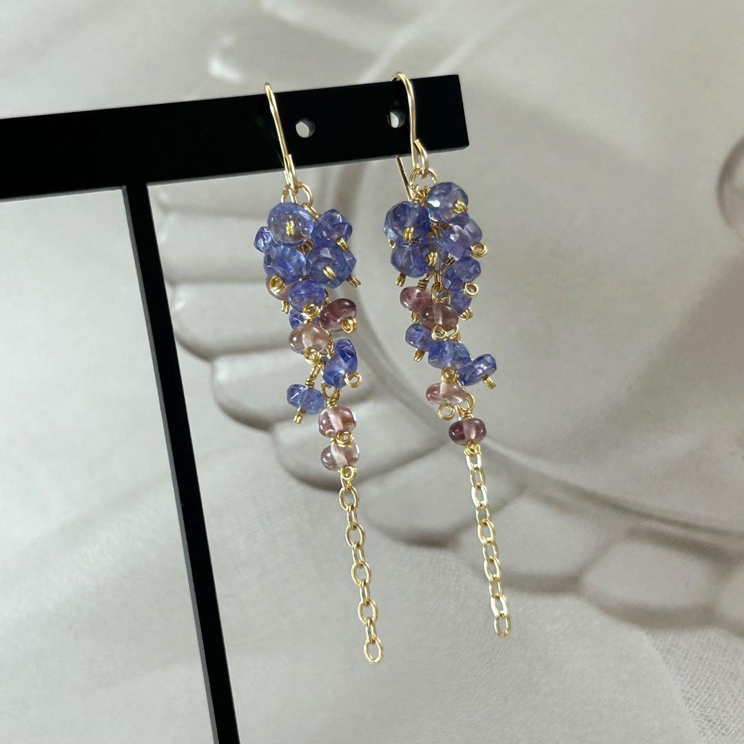 専用✳︎タンザナイトとマラヤガーネット　14kgf　天然石ピアス/イヤリング