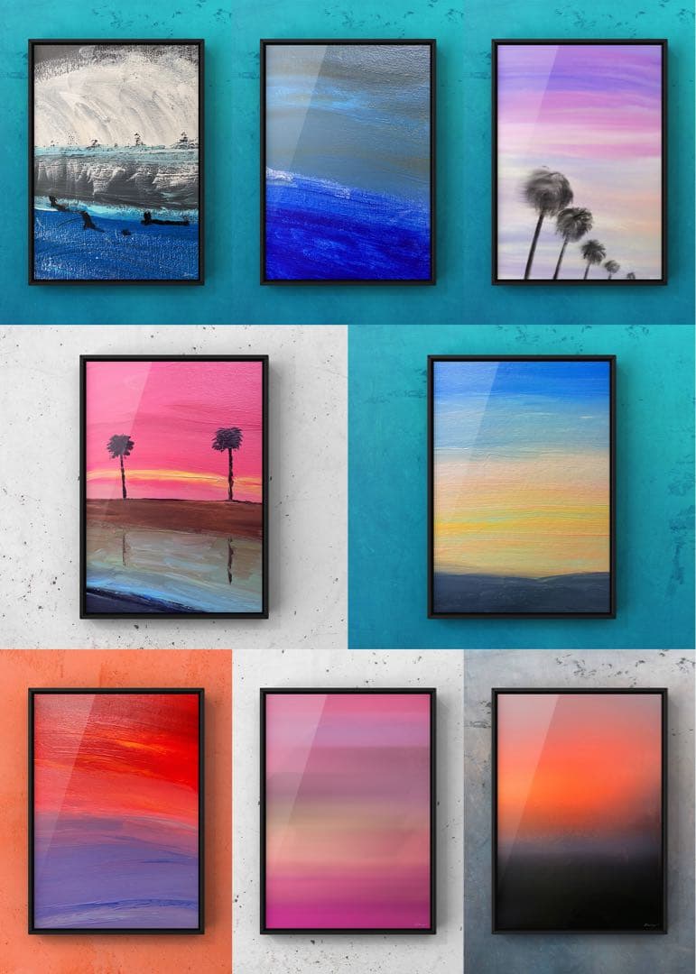 原画/抽象画/モダンアート/現代アート/アクリル画 GLASSY 海 空 波