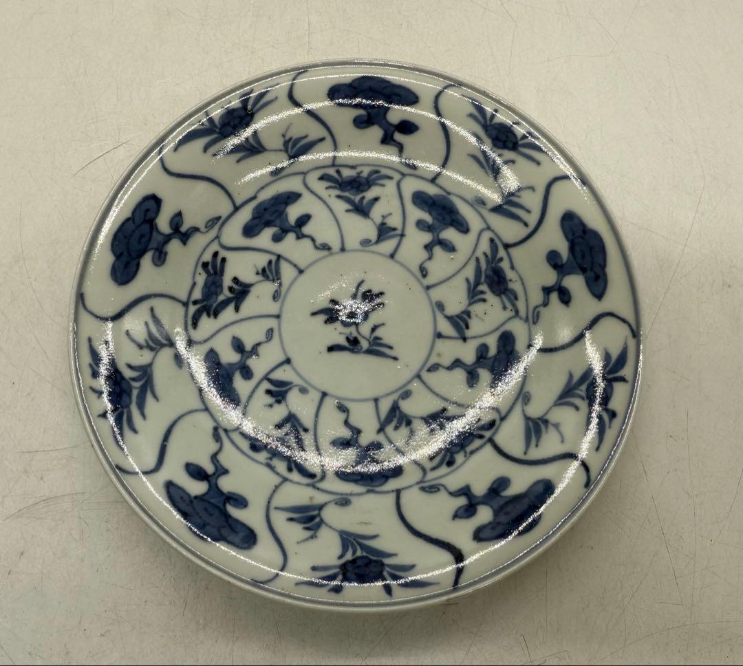 中国　清時代　染付　花卉紋皿　新渡　送料込み251020