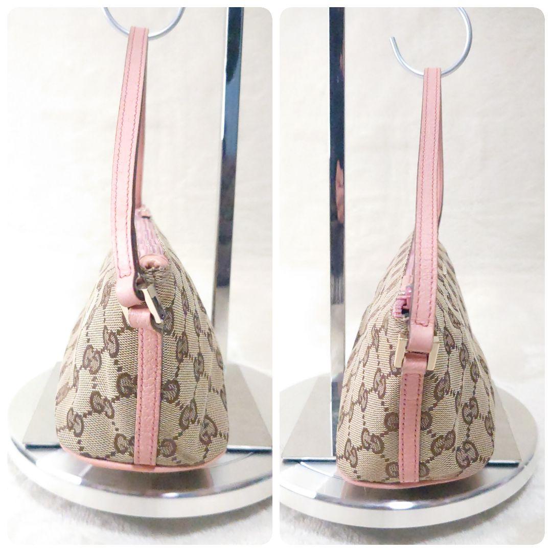 【美品・希少】グッチ アクセサリーポーチ GGキャンバス ピンク系 07198
