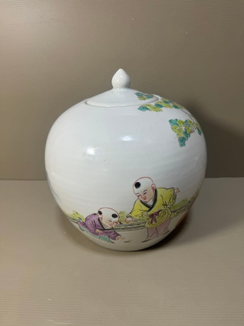 2216 骨董　唐子絵　壺　時代物