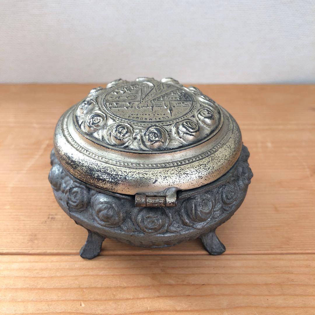 薔薇柄の古い宝石箱　ジュエリーボックス　アンティーク　フランス　no.191