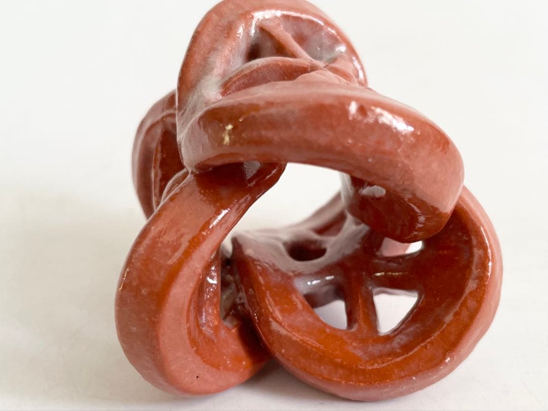 陶芸家　伊東桂楽　赤　三ツ輪　蓋置　茶道具　共箱　楽焼　赤楽