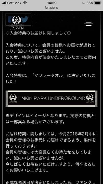 「激レア品」リンキン・パーク LP 入会特典 タオル