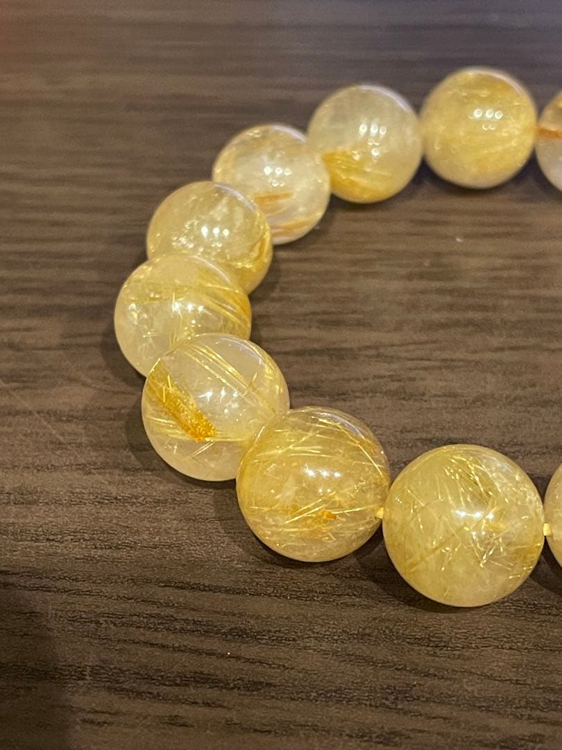 ゴールドタイチンルチルブレスレット 14ミリ 大玉