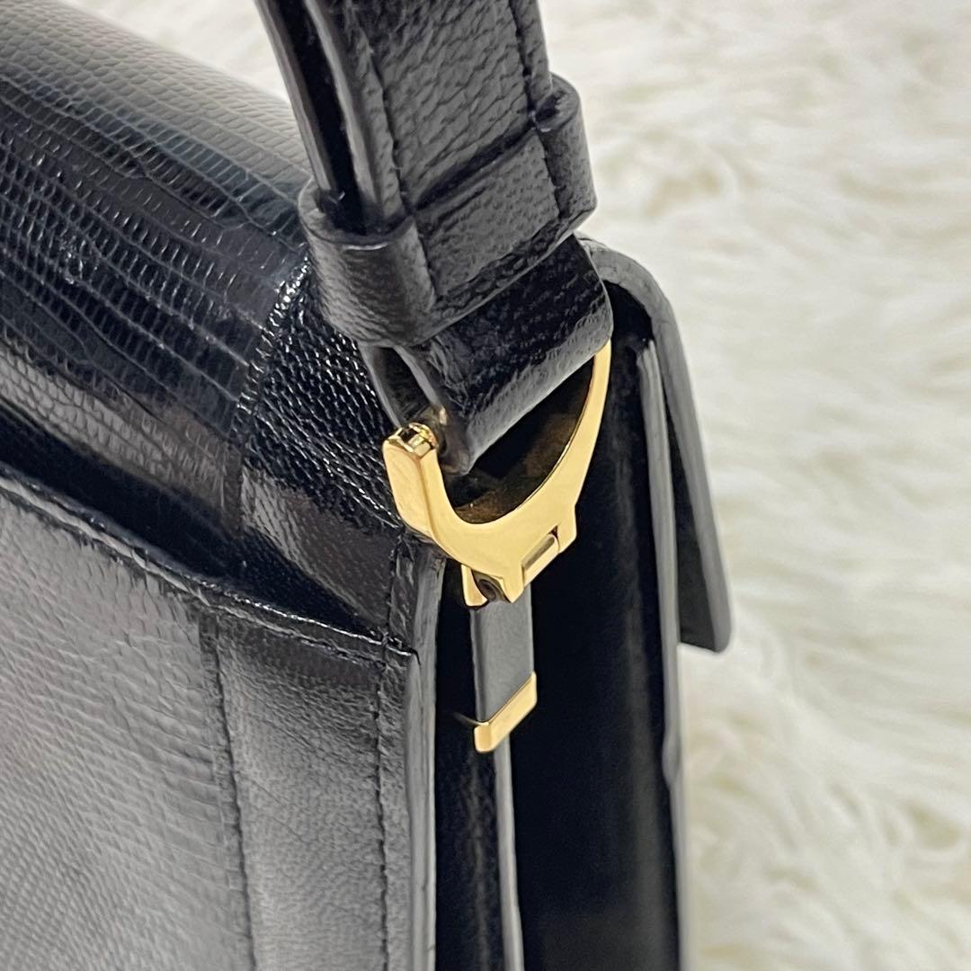 美品 YSL イヴサンローラン リザード レザー ハンドバッグ カサンドラロゴ