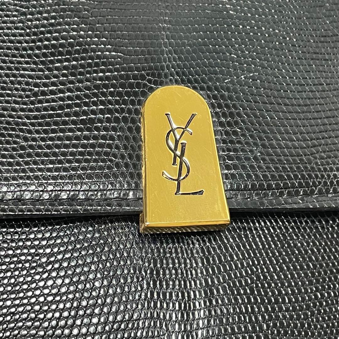 美品 YSL イヴサンローラン リザード レザー ハンドバッグ カサンドラロゴ