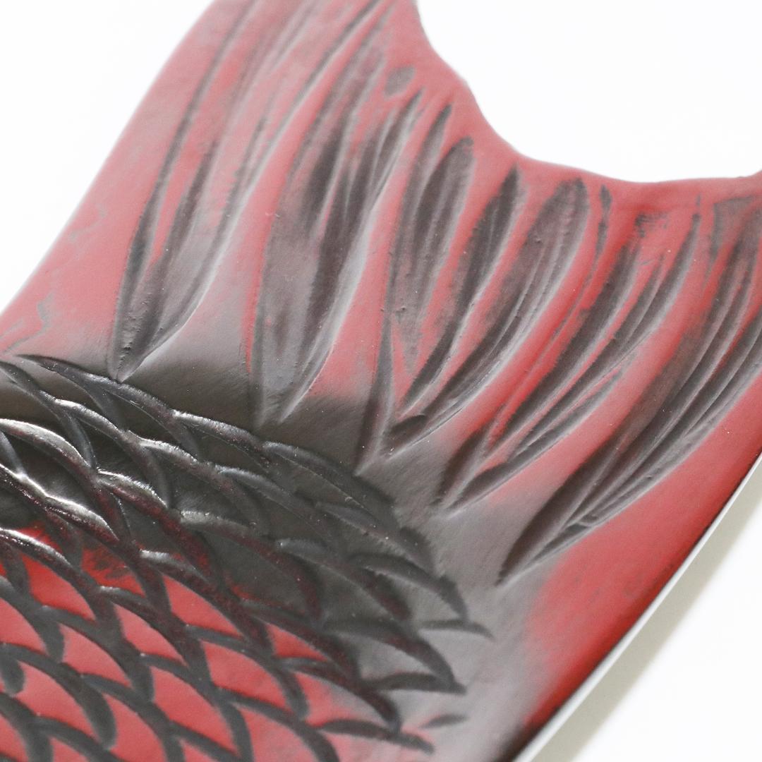 煎茶道具 朱漆 鯉型 大煎茶盆　横幅 57cm