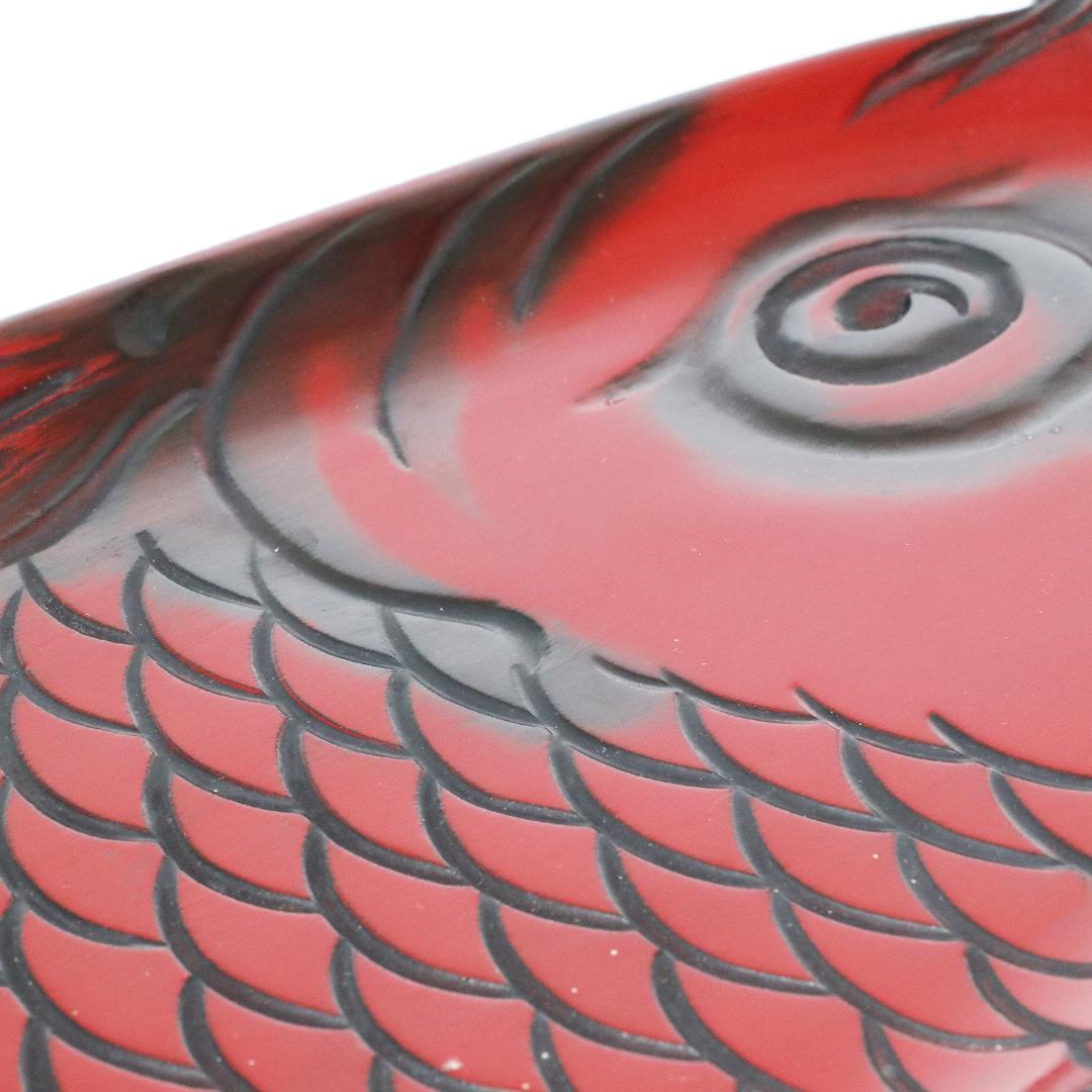 煎茶道具 朱漆 鯉型 大煎茶盆　横幅 57cm