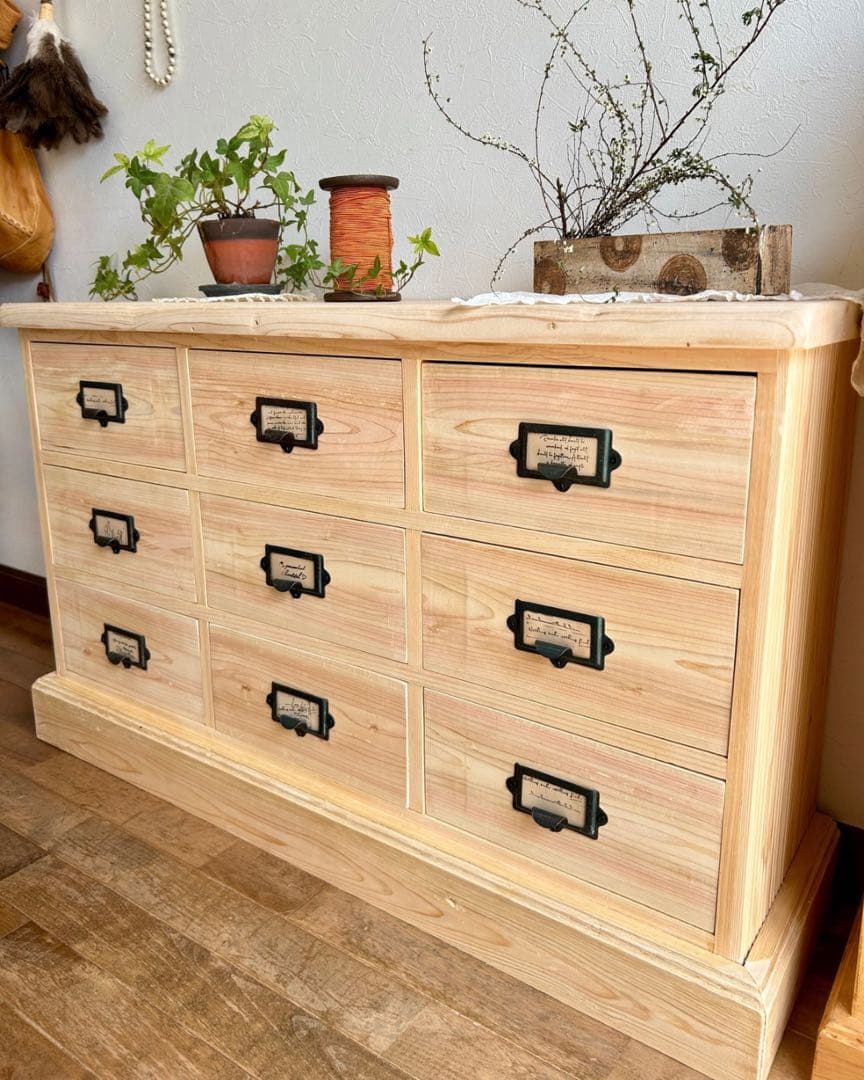 国産ひのき使用　オシャレ取手9杯チェスト