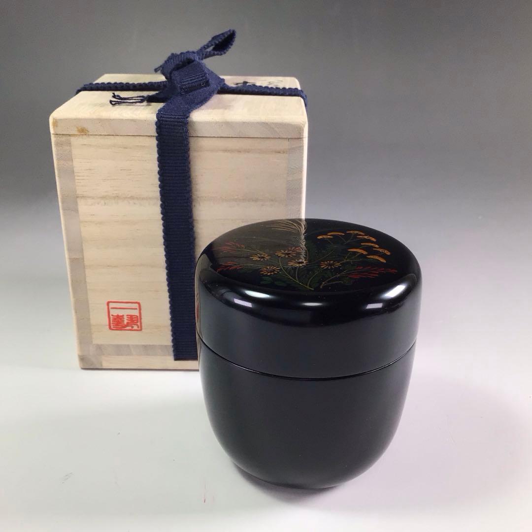 Ｐ８９２　棗　『八雲塗』『武田一勢作』『草花蒔絵』『中棗』　共箱　茶道具