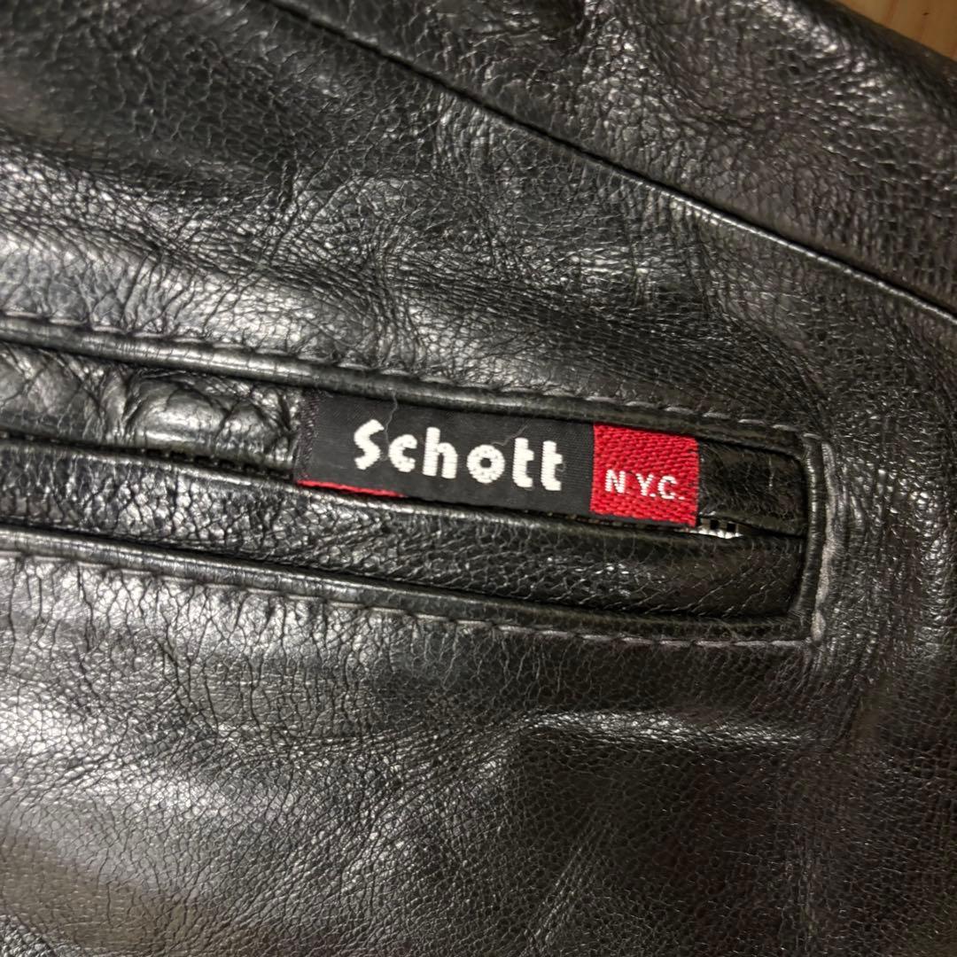 Schott ブラック レザー シングルライダースジャケット