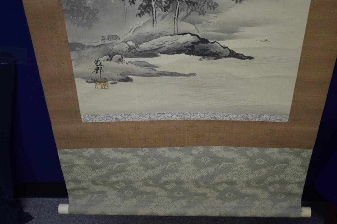 真作/橋本雅邦/渓山帰牛図/橋本秀邦の桐極箱付/布袋屋掛軸HG-951