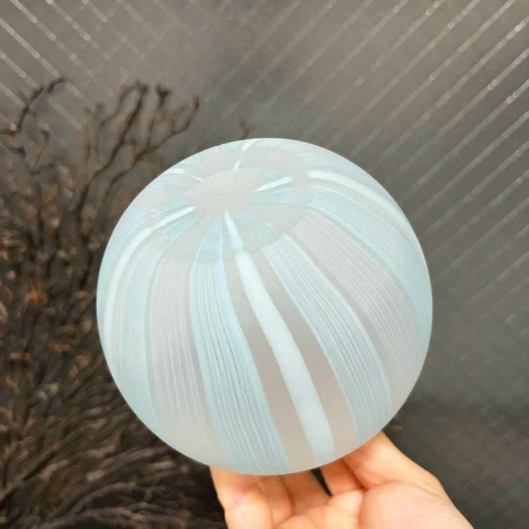 骨董　現代作家　富山ガラス工房　作家作品　縞模様　スカイブルー　かぶら型　花器