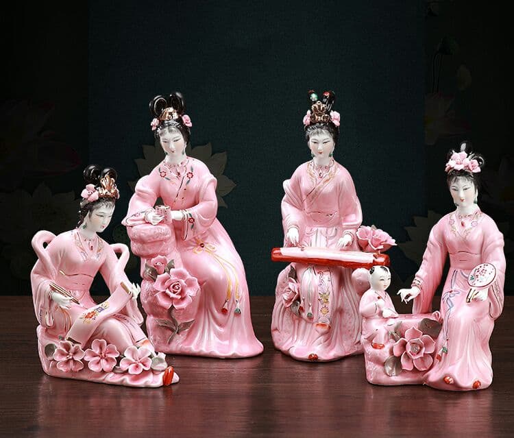 景徳鎮仕女陶器工芸品置件(琴棋書画)