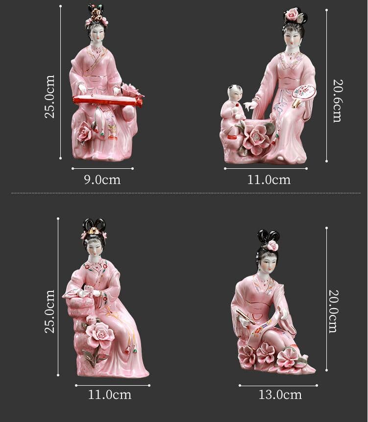 景徳鎮仕女陶器工芸品置件(琴棋書画)