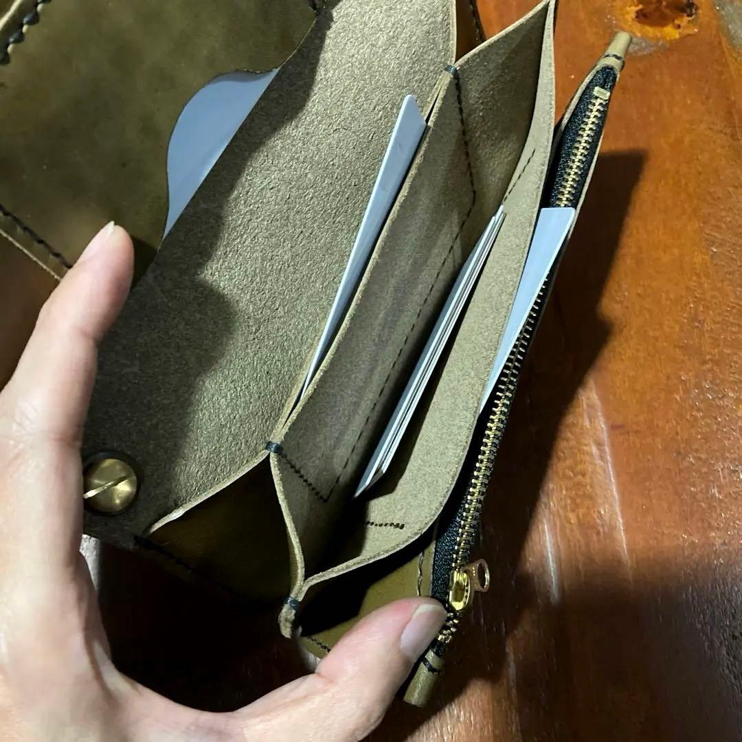 本革　財布　チェーン付き　手縫い　ヌメ革　レザークラフト ハンドメイド