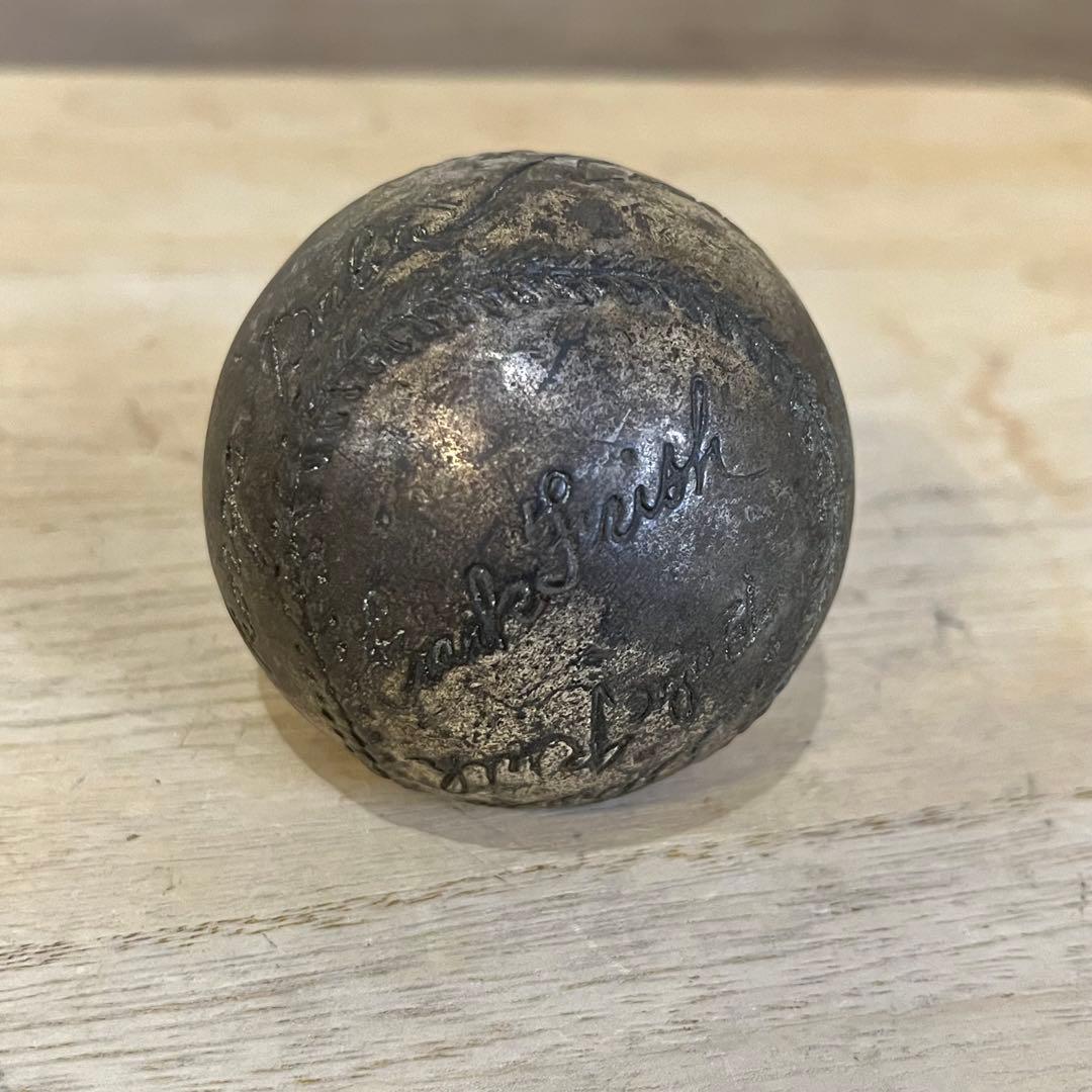 【アンティーク】日米野球 ベーブルース 他サイン刻印入り 記念ボール 鋳物 希少