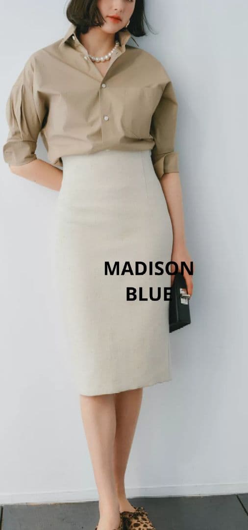 お値下げ✨️マディソンブルー　リネンハイウエストタイトスカート