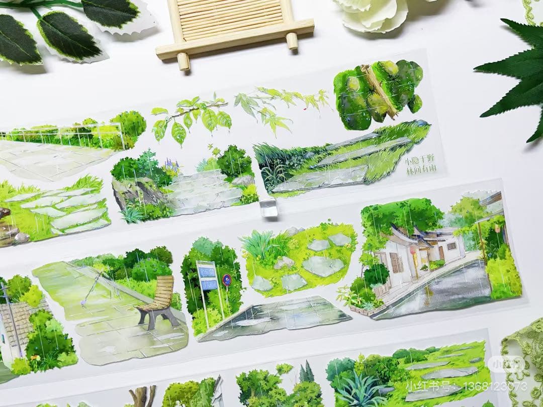 【8716】海外　マステ　3/5/巻売り　貝殻光マスキングテープ　雨　公園　道路