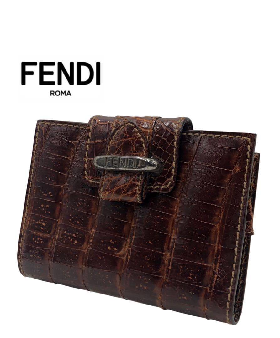 フェンディ　クロコ型手帳　ケース　ブランド　ダークブラウン　お洒落　メンズ