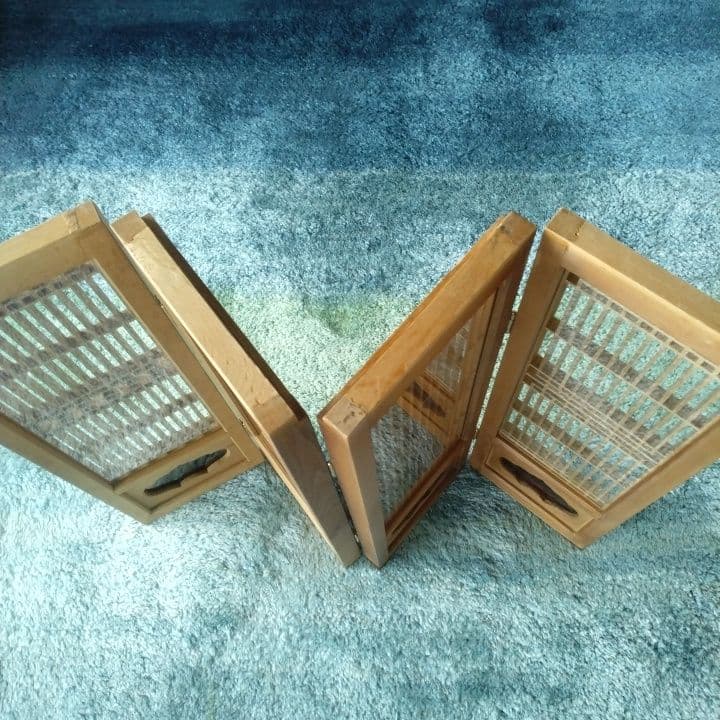 ガラス入り格子ミニ屏風 ついたて 昭和レトロ