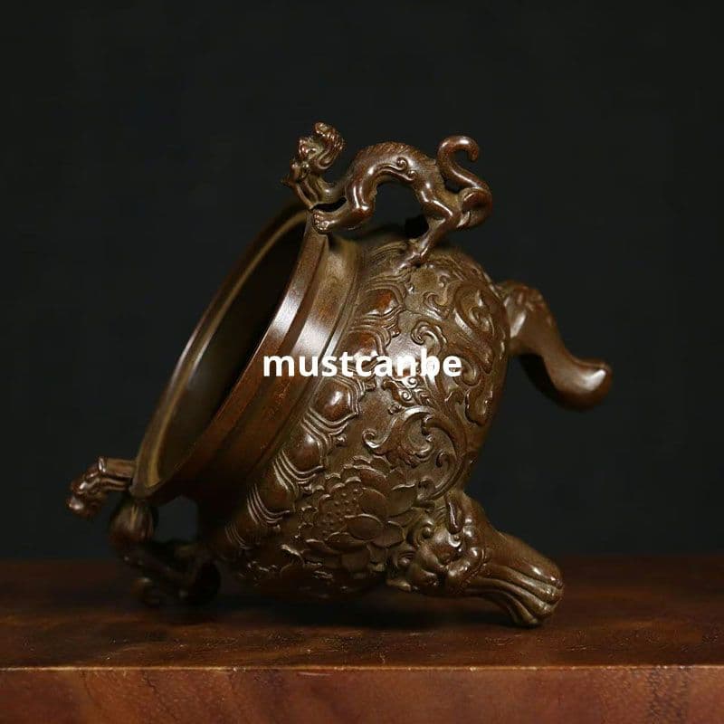 銅器 香炉 チ竜耳三足薫香炉 美品 縁起物 香道具 工芸品 置物