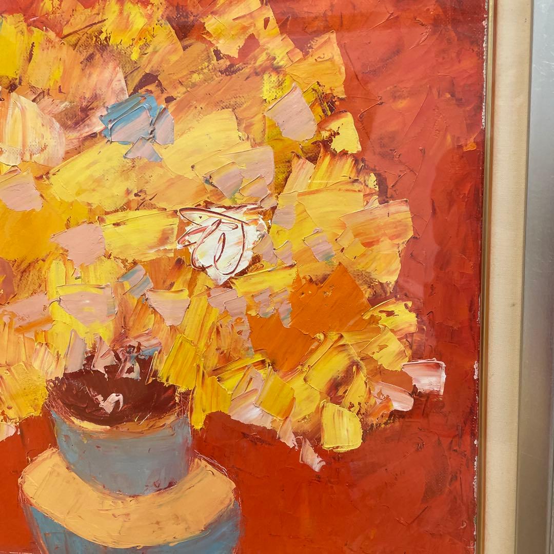油彩画 花瓶に入った花