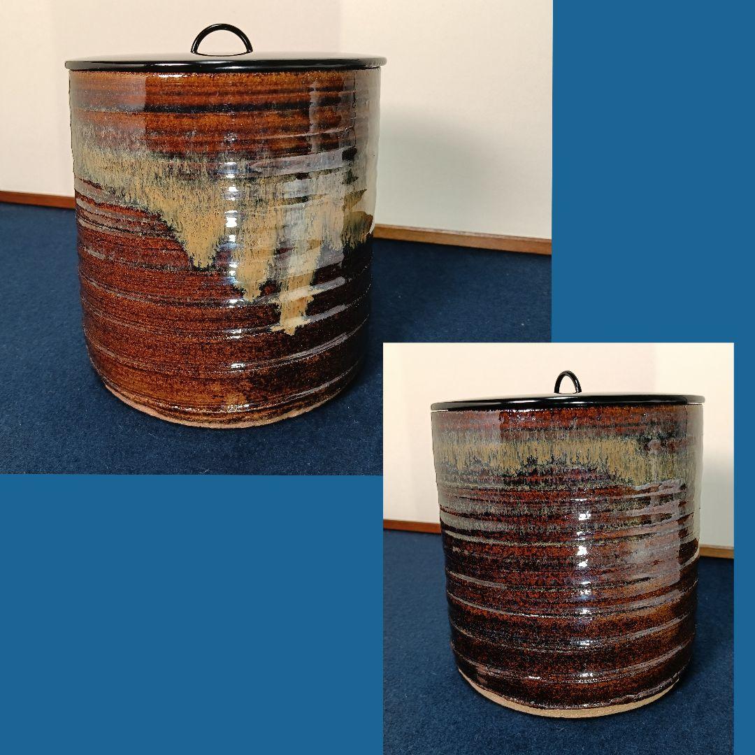 AM63 澤田酔云 陣出窯 水指 一重口 鉄釉 小瀬水指 共箱 共布陶歴 茶道具