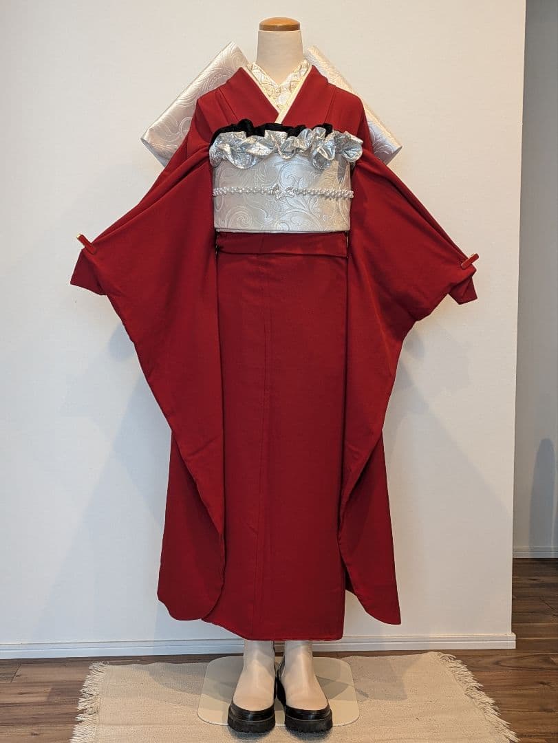 振袖フルセット 身丈169裄70.5 ロング丈 赤 色無地振袖 逸品 成人式