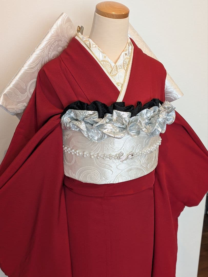 振袖フルセット 身丈169裄70.5 ロング丈 赤 色無地振袖 逸品 成人式