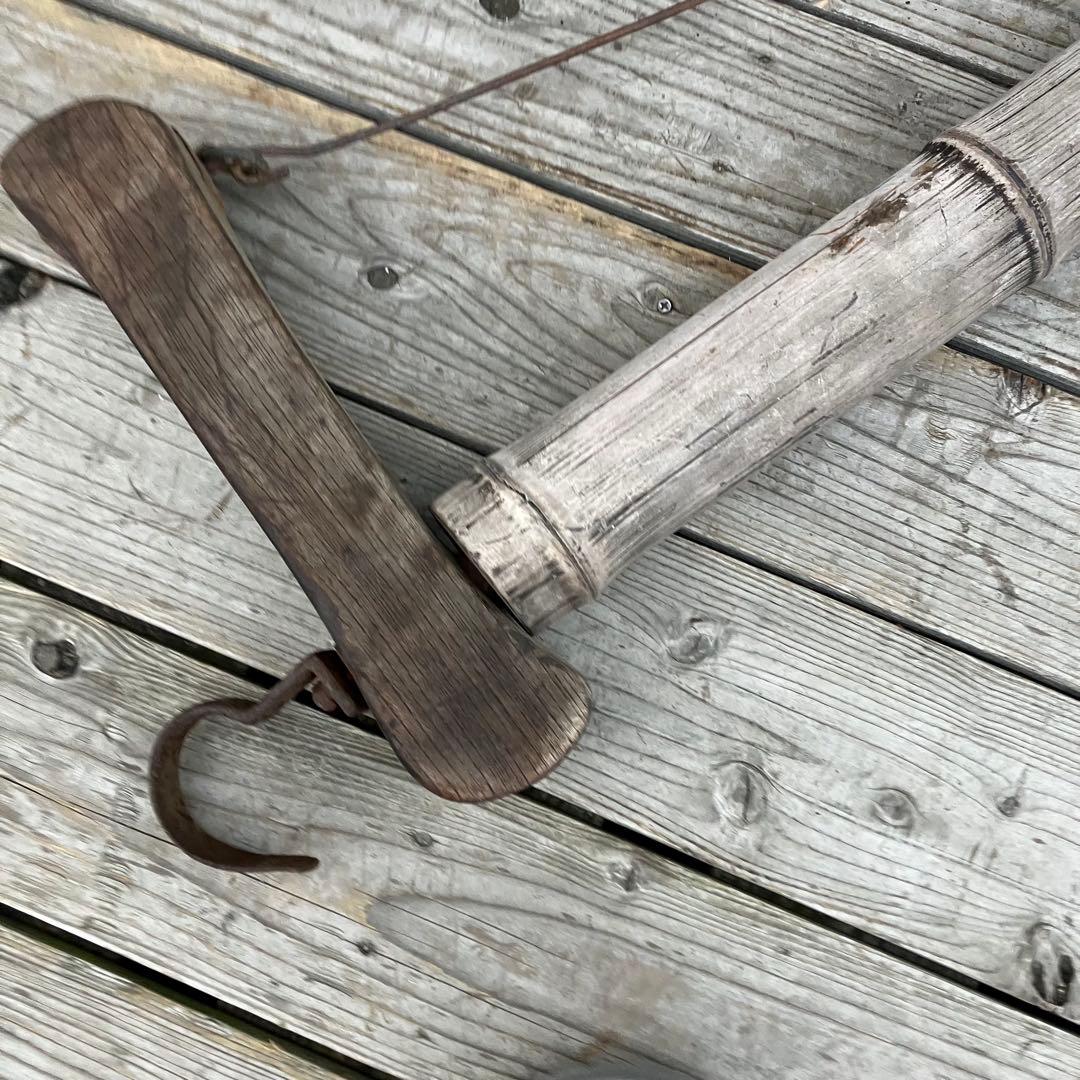 昭和レトロ 竹製 バンブー 自在鉤 囲炉裏 古民家 古民具 古道具 骨董品