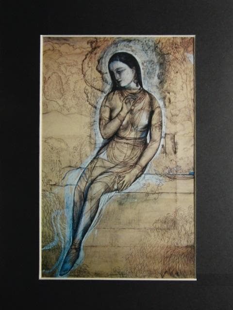 村上華岳、【裸婦下絵】、希少な画集画、新品高級額・額装付、状態良好