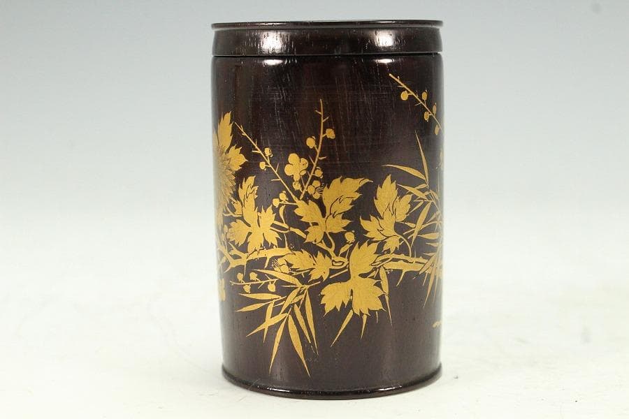 茶道具 紫檀 草花蒔絵 茶入 美品(K-BB517)