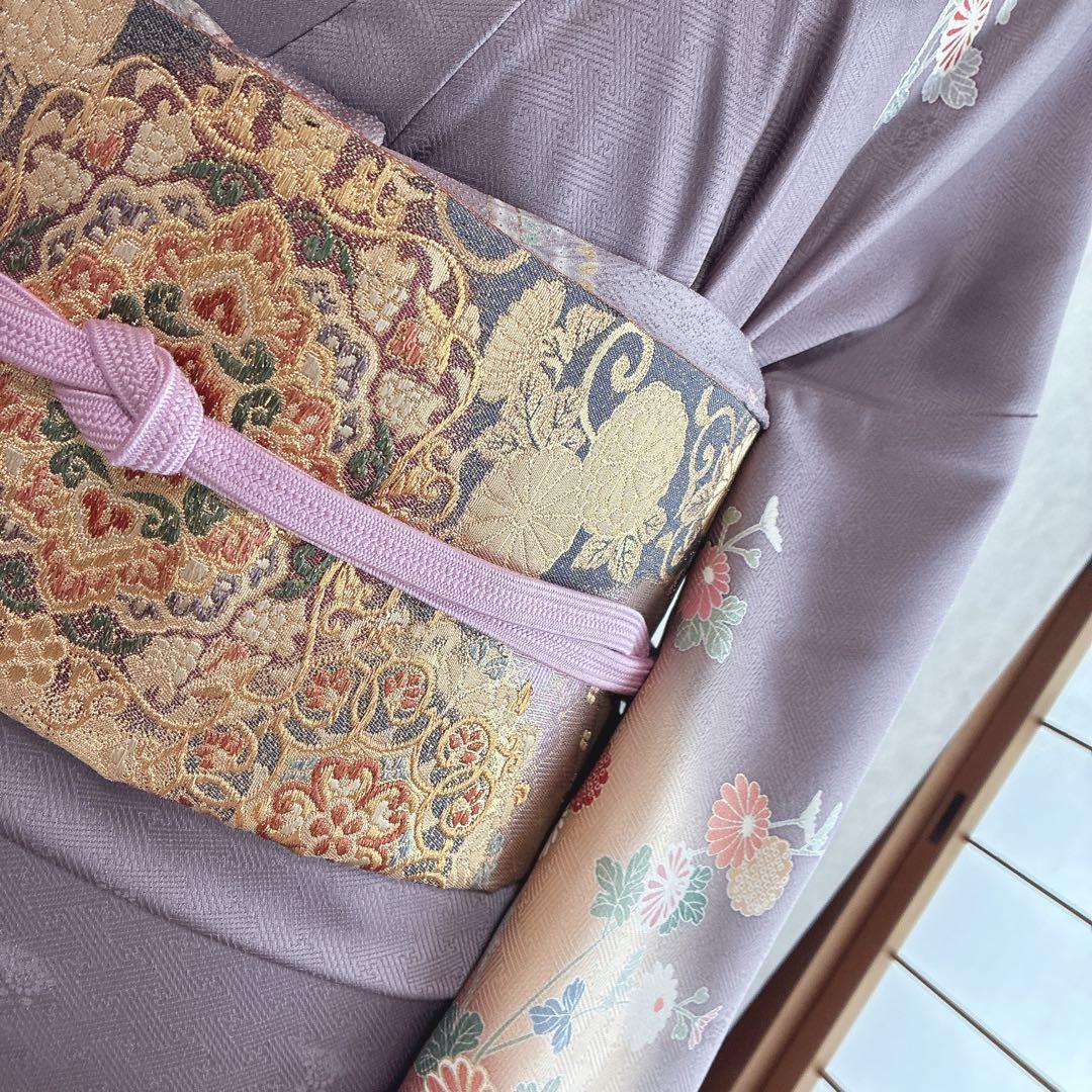 訪問着　フルセット　着物　正絹　卒業式　入学式　金駒刺繍　藤色雅花　G15