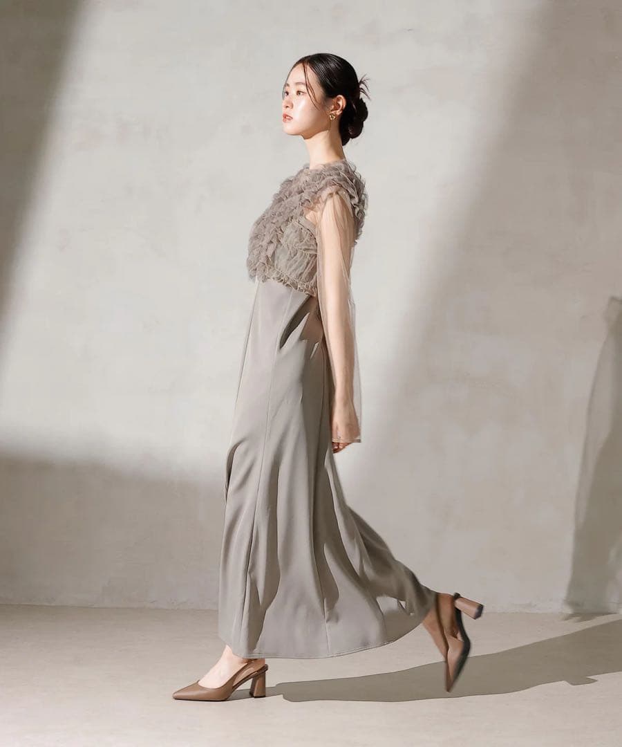 【sa-】チュールボリュームフリル ベスト シアー トップス ワンピース