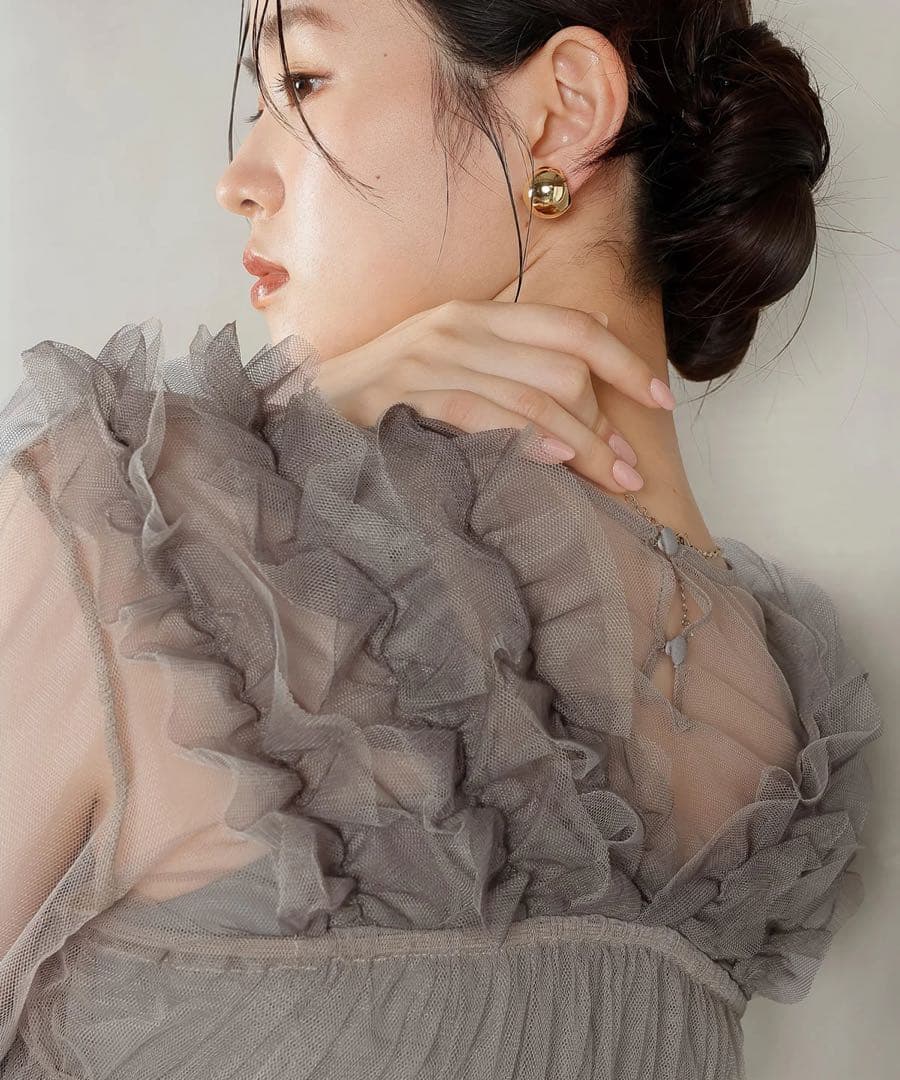 【sa-】チュールボリュームフリル ベスト シアー トップス ワンピース