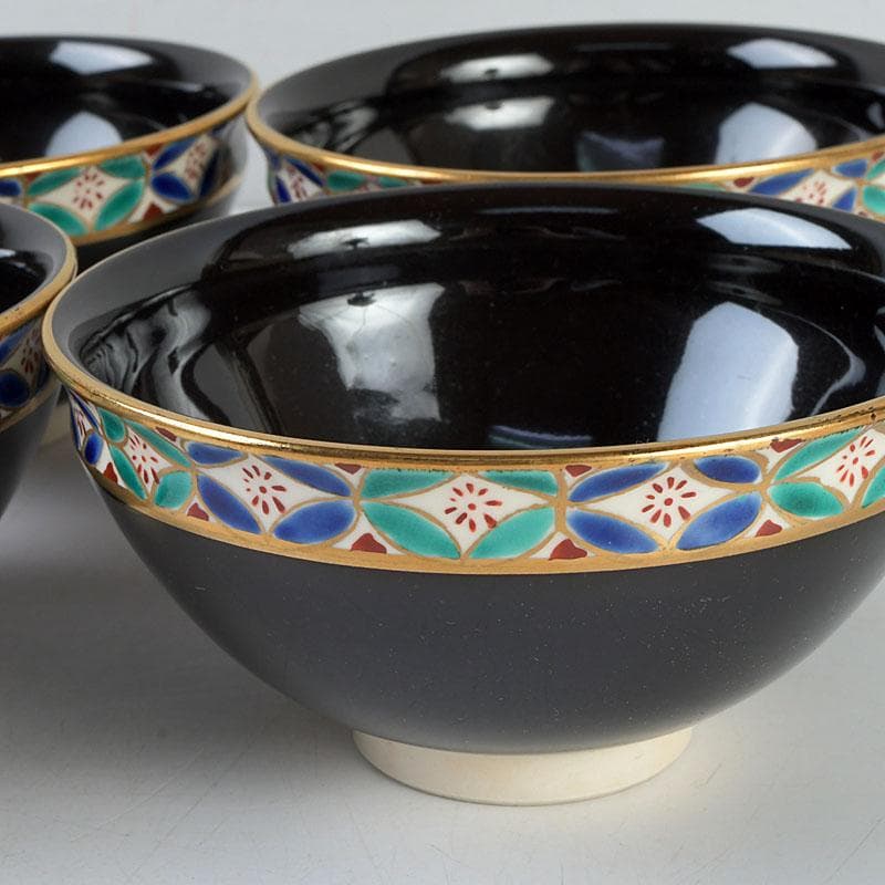 クローバー　茶道具　橋本紫雲作　黒釉　数茶碗　四客まとめて　V　9596