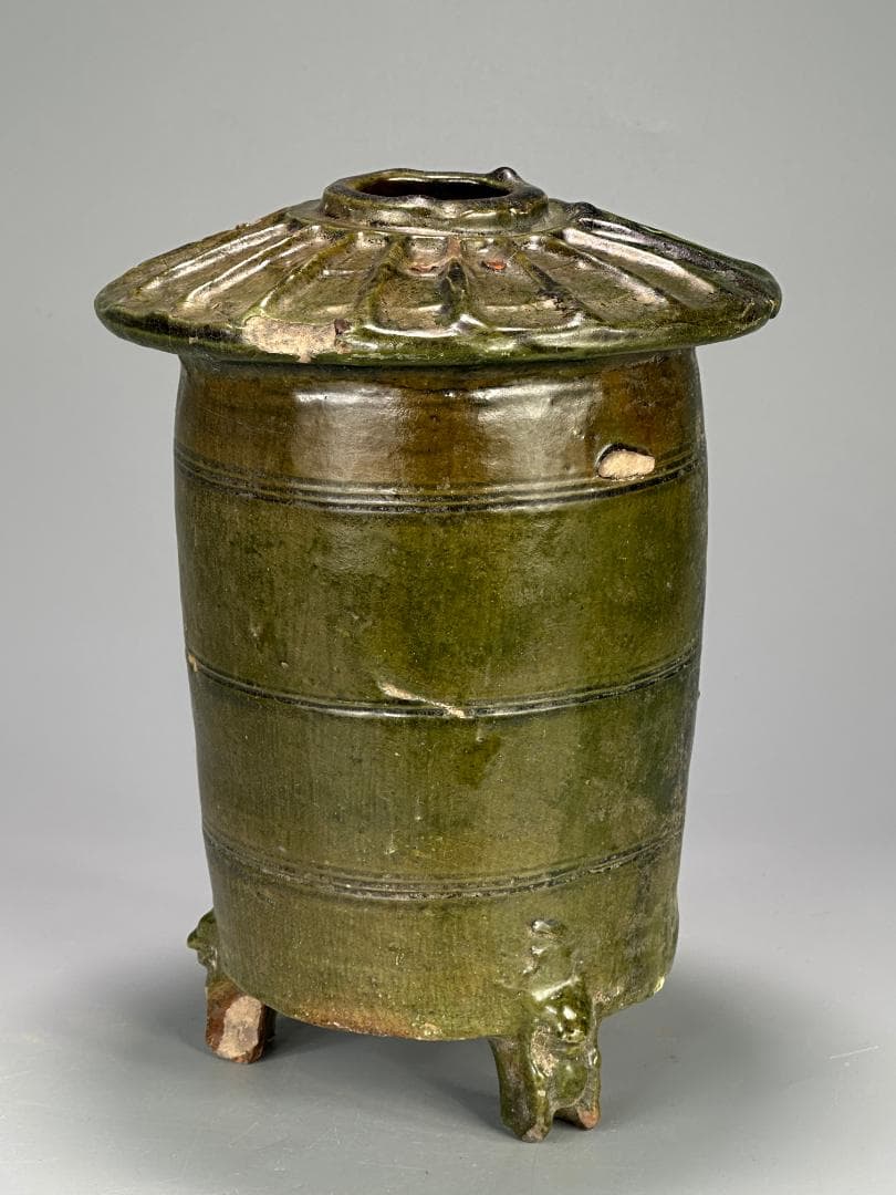 中国古代美術　東漢　漢時代　緑釉陶倉　穀倉形器　三足　出土古陶　唐物　古物保証