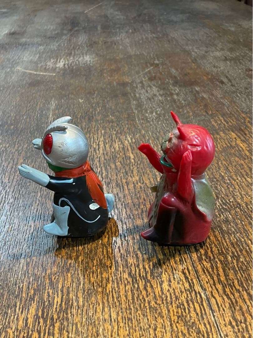 当時物ゼンマイ ソフビ 歩行玩具 小 仮面ライダーと蜘蛛男 2体 昭和レトロ