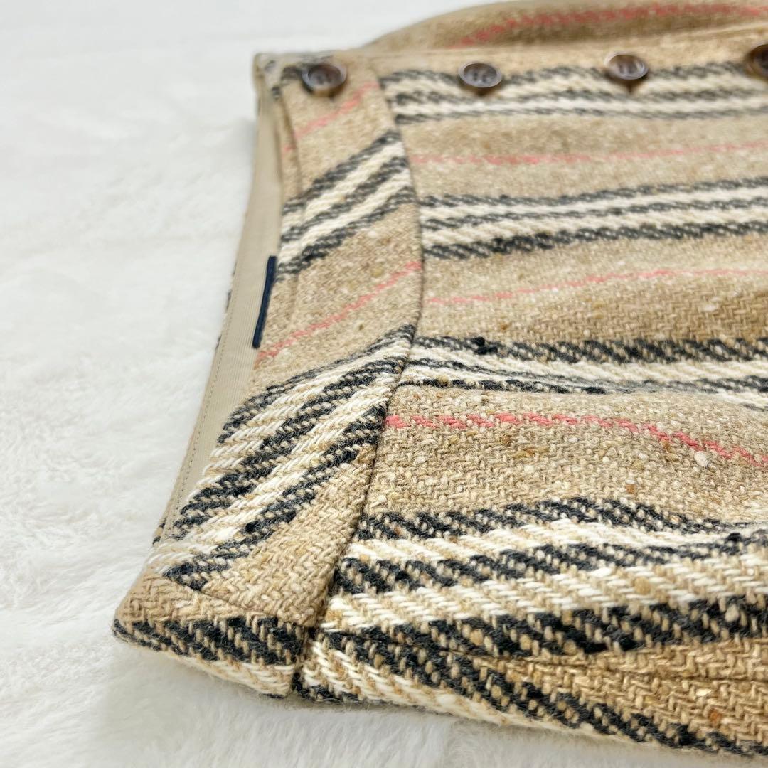 【バーバリーロンドン】ウールノバストライプラップスカート☆ミモレ丈☆ボタン☆S