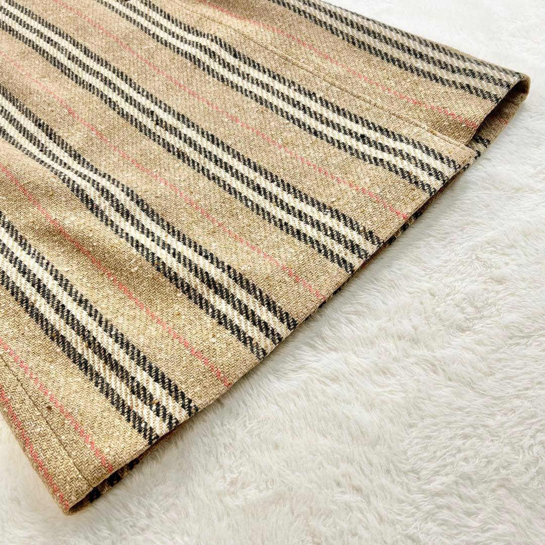 【バーバリーロンドン】ウールノバストライプラップスカート☆ミモレ丈☆ボタン☆S