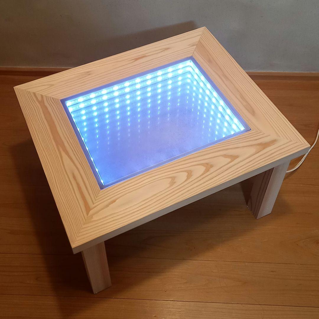 限定品　国産杉　無限ブラックホール　コーヒーテーブル　ホワイト　ローテーブル